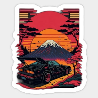 Car in the Japanese Sunset Sticker